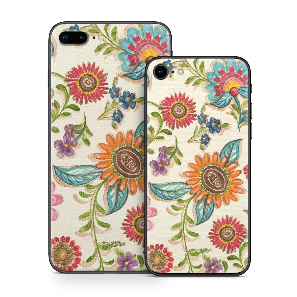 iPhone 8 Series Skin design of Pattern, Floral design, Flower, Botany, Design, Visual arts, Textile, Plant, Wildflower, Pedicel, with gray, green, pink, yellow, red, blue colors