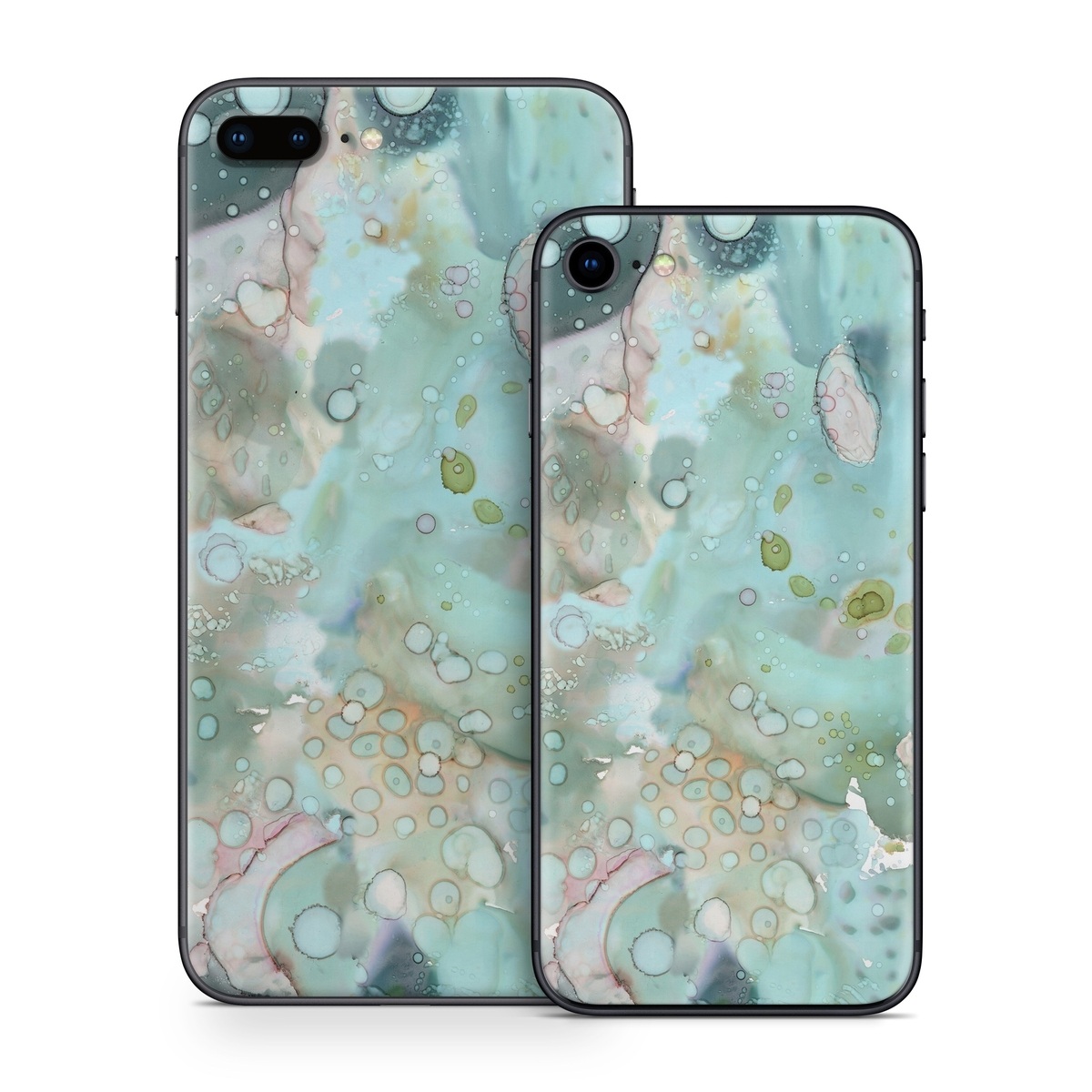 iPhone 8 Series Skin design of Aqua, Blue, Green, Watercolor paint, Pattern, Turquoise, Organism, Design, Art, Painting, with blue, green, pink colors