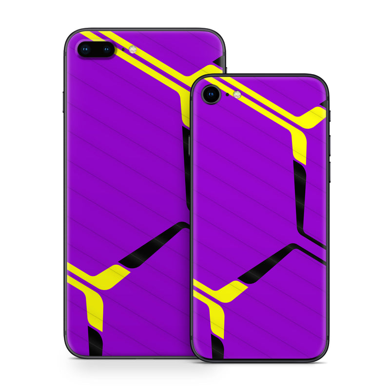 iPhone 8 Series Skin design of Colorfulness, Purple, Violet, Line, Magenta, Parallel, Symmetry, Pattern, Electric blue, Font, with purple, yellow, black colors
