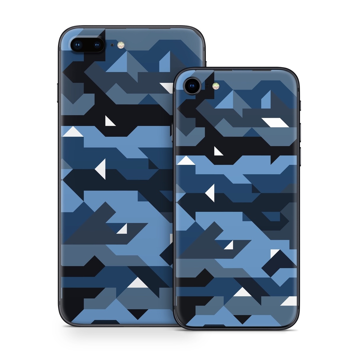 iPhone 8 Series Skin design of Blue, Pattern, Design, Font, Line, Camouflage, Illustration, Triangle, with blue, black, white, gray colors