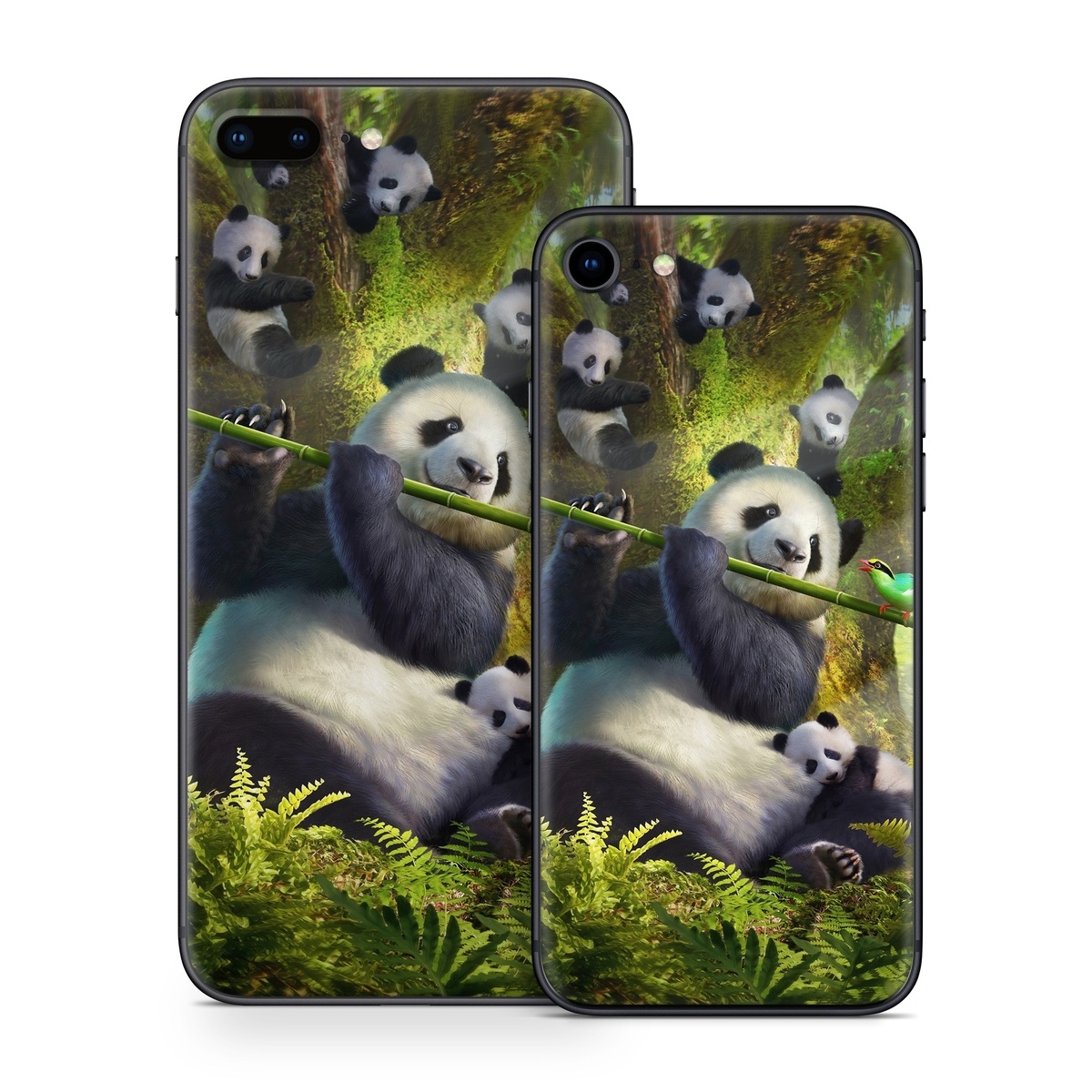 iPhone 8 Series Skin design of Plant, Organism, Grass, Adaptation, Terrestrial animal, Painting, People in nature, Art, Beak, Panda, with white, black, brown, green, gray, yellow colors