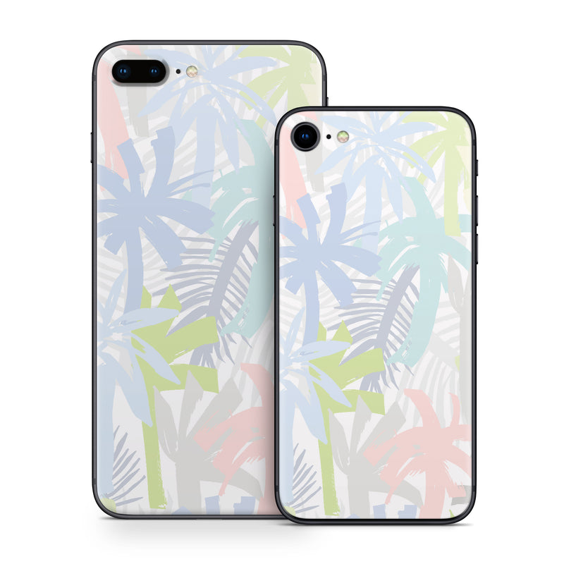 iPhone 8 Series Skin design of Palm trees, with bllue, green, pink, yellow, white, gray colors