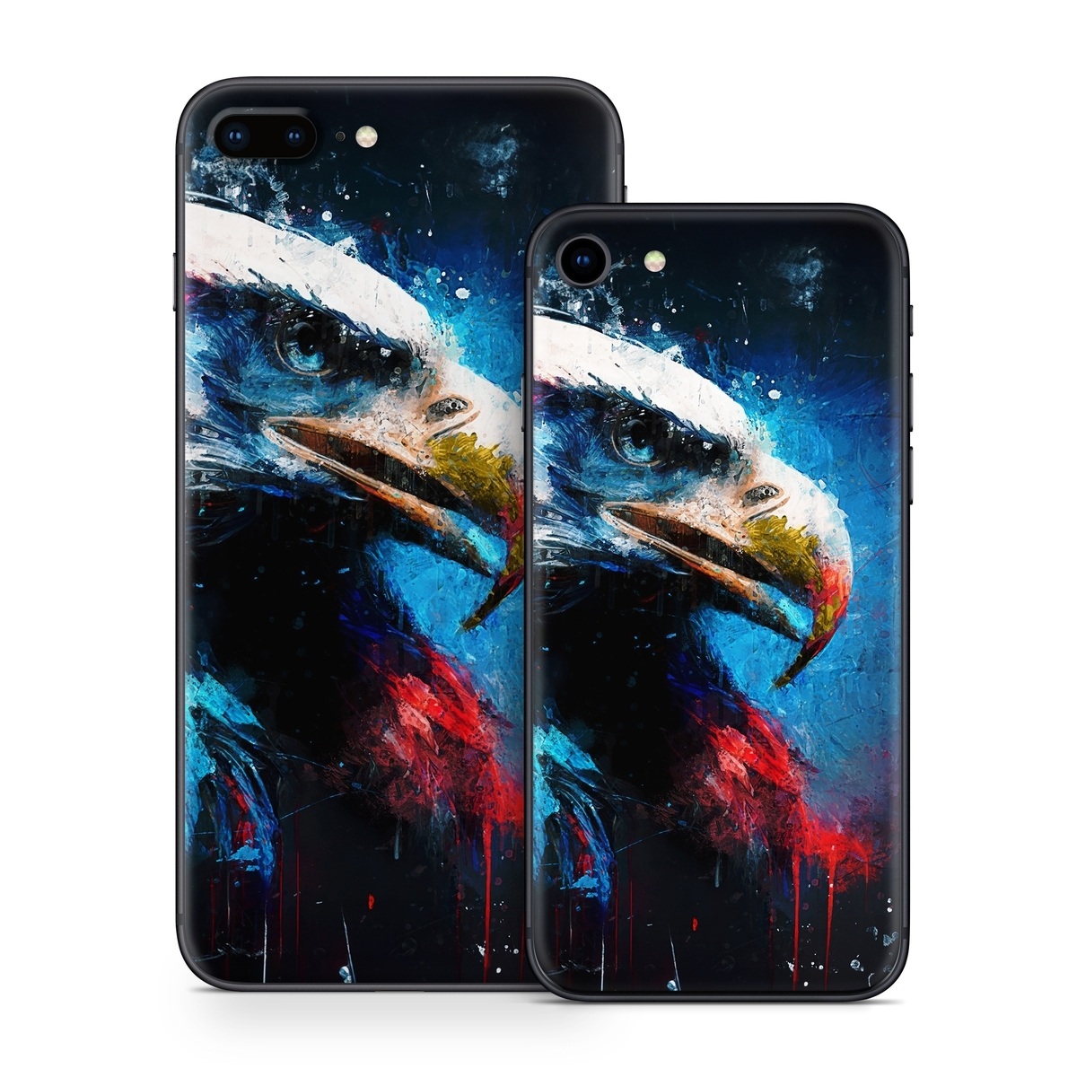 iPhone 8 Series Skin design of Bird, Beak, Organism, Art, Feather, Paint, Painting, Accipitridae, Bird of prey, Electric blue, with blue, red, white, black, gray, yellow colors