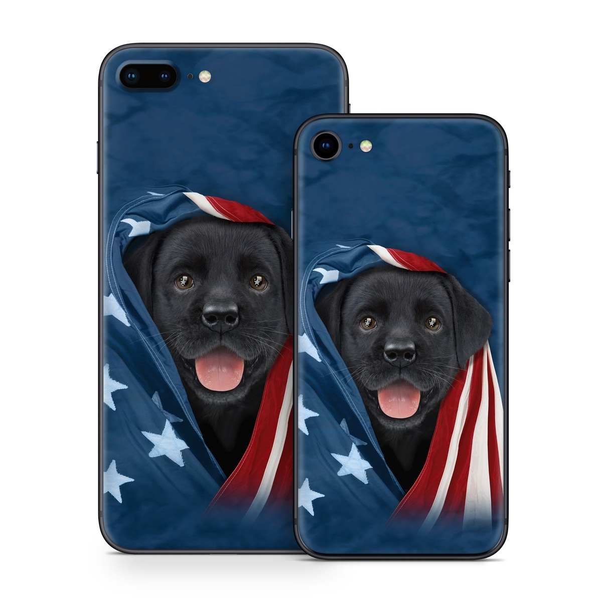 iPhone 8 Series Skin design of Canidae, Dog, Dog breed, Flag, Snout, Carnivore, Sporting Group, Labrador retriever, Flag of the united states, Puppy, with black, gray, white, blue, red colors