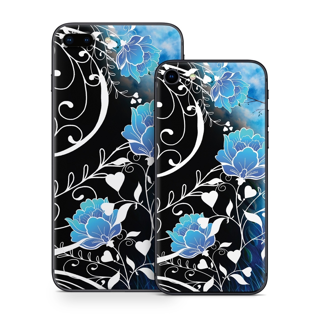 iPhone 8 Series Skin design of Blue, Pattern, Graphic design, Design, Illustration, Organism, Visual arts, Graphics, Plant, Art, with black, blue, gray, white colors