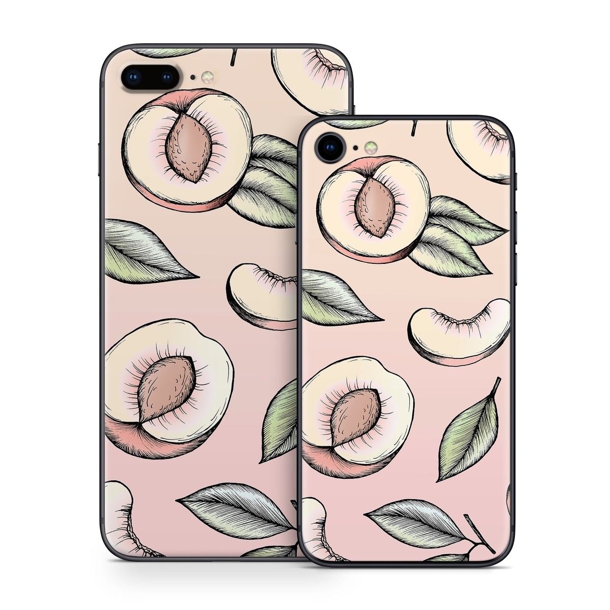 iPhone 8 Series Skin design of Pattern, Leaf, Botany, Organism, Design, Plant, Illustration, Clip art, with pink, green, yellow, orange colors