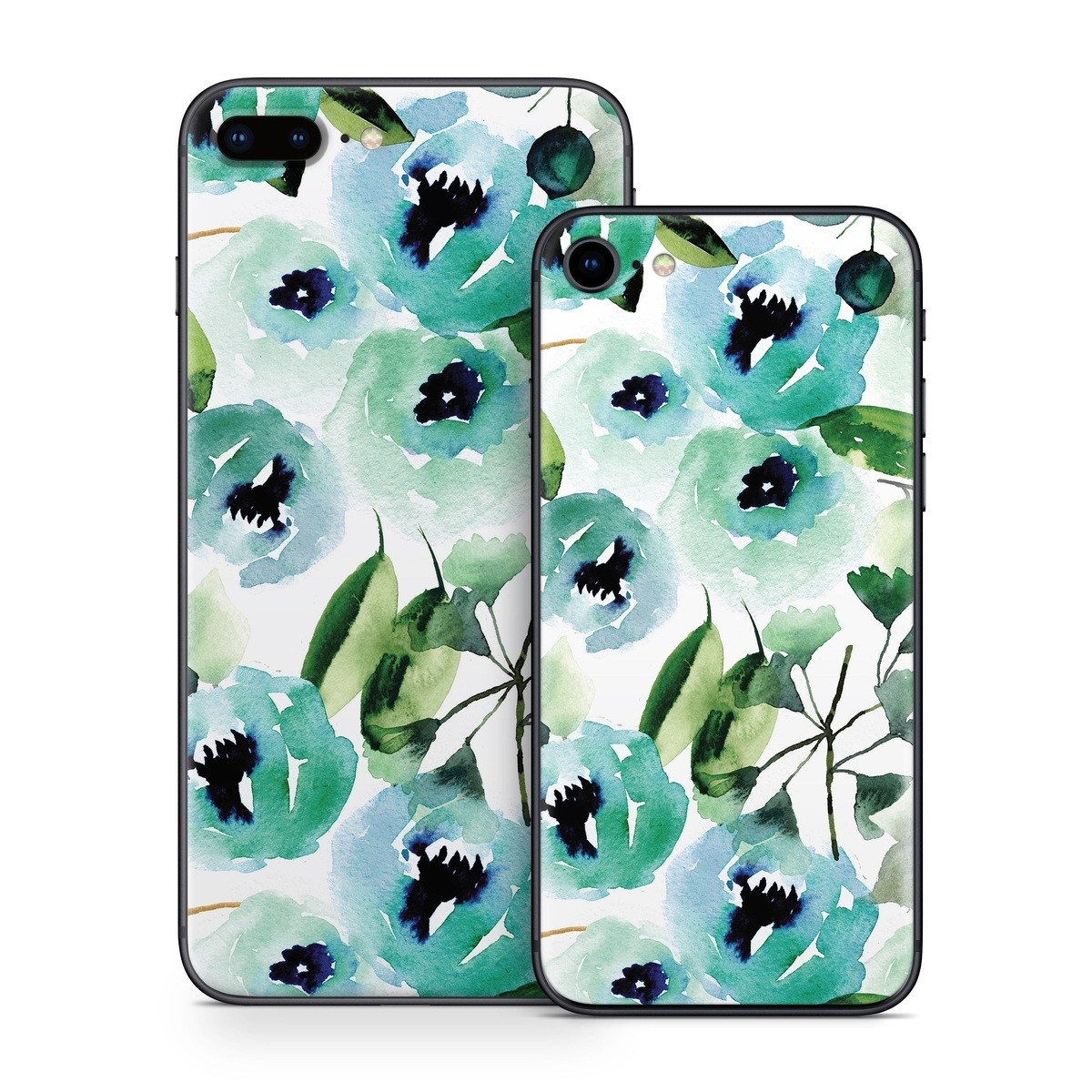 iPhone 8 Series Skin design of Green, Pattern, Leaf, Aqua, Plant, Design, Branch, Organism, Flower, Ivy, with white, green, blue, black colors