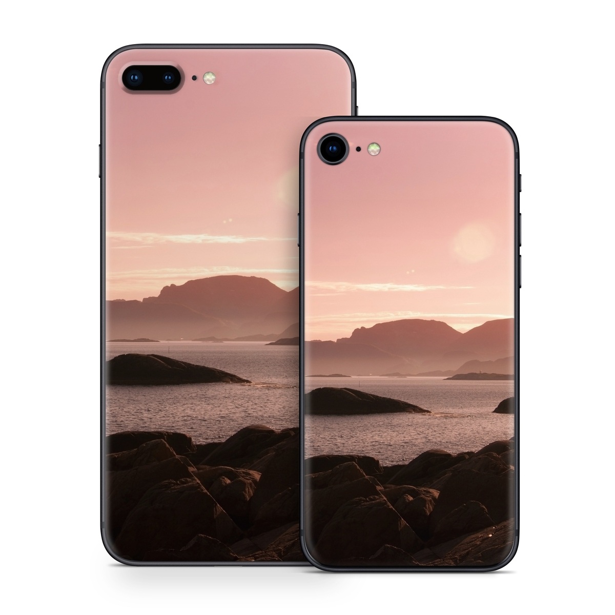 iPhone 8 Series Skin design of Sky, Nature, Sea, Atmospheric phenomenon, Horizon, Natural landscape, Coast, Cloud, Morning, Calm, with gray, black, red, pink, green colors