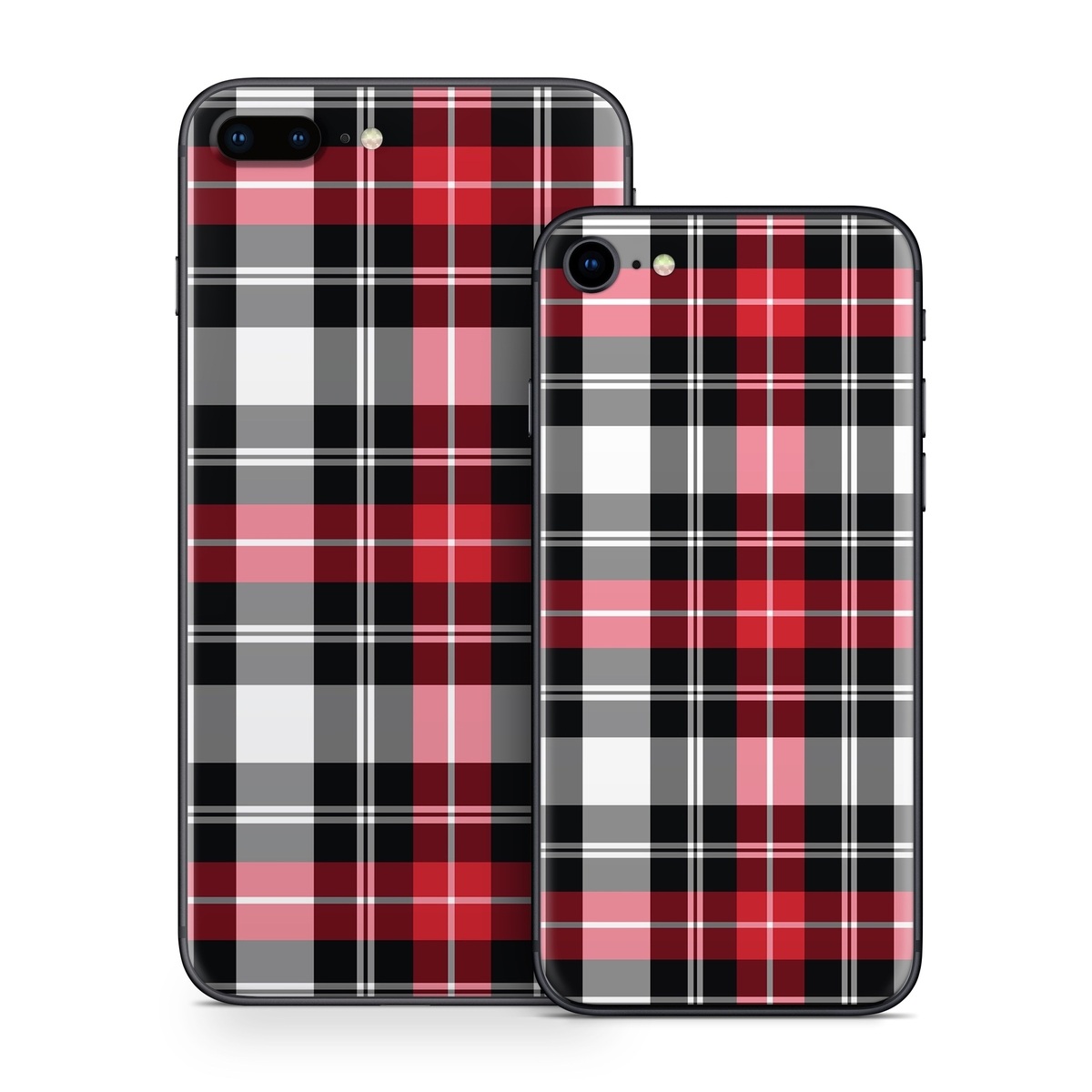 iPhone 8 Series Skin design of Plaid, Tartan, Pattern, Red, Textile, Design, Line, Pink, Magenta, Square, with black, gray, pink, red, white colors