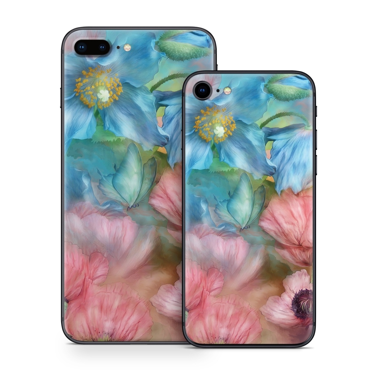 iPhone 8 Series Skin design of Flower, Petal, Watercolor paint, Painting, Plant, Flowering plant, Pink, Botany, Wildflower, Still life, with gray, blue, black, red, green colors