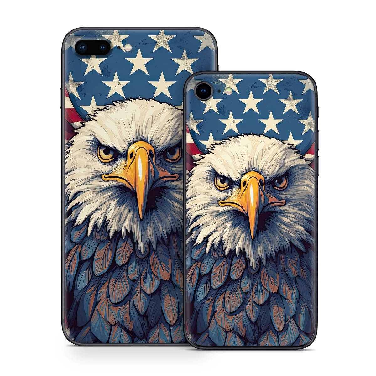 iPhone 8 Series Skin design of Bird, Accipitridae, Beak, Sea eagle, Falconiformes, Feather, Eagle, Painting, Art, Bald eagle, with red, blue, white, brown, yellow, gray, orange colors