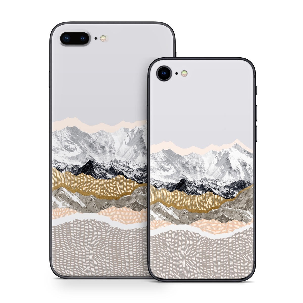iPhone 8 Series Skin design of White, Mountainous landforms, Mountain, Mountain range, Glacial landform, Geological phenomenon, Sky, Ridge, Geology, Glacier, with white, yellow, brown, gray, black colors
