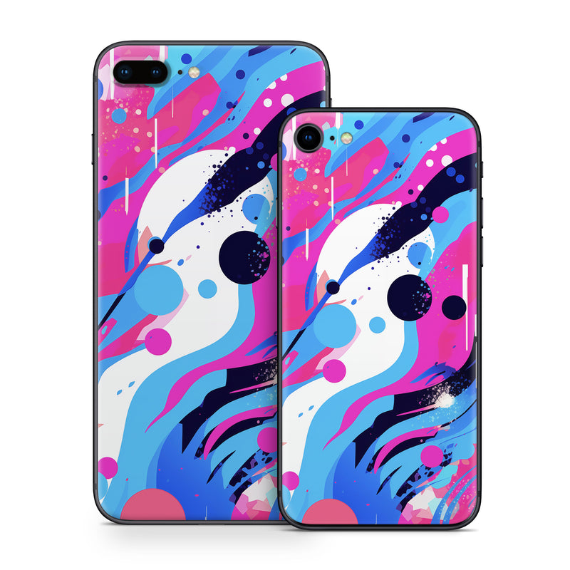 iPhone 8 Series Skin design of Organism, Art, Line, Font, Magenta, Art paint, Paint, Pattern, Electric blue, Tints and shades, with pink, blue, white, black, orange colors