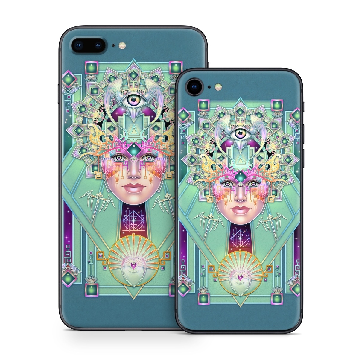iPhone 8 Series Skin design of Head, Eye, Eyelash, Font, Art, Magenta, Rectangle, Painting, Illustration, Pattern, with blue, green, yellow, red, purple, white colors