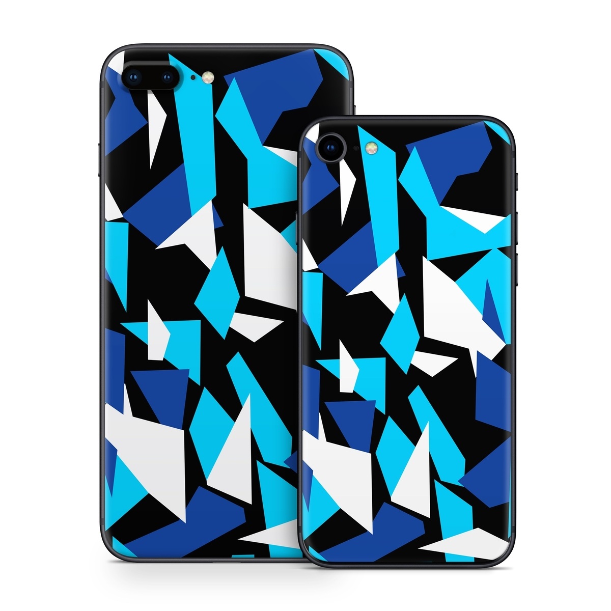 iPhone 8 Series Skin design of Blue, Pattern, Turquoise, Cobalt blue, Teal, Design, Electric blue, Graphic design, Triangle, Font, with blue, white, black colors
