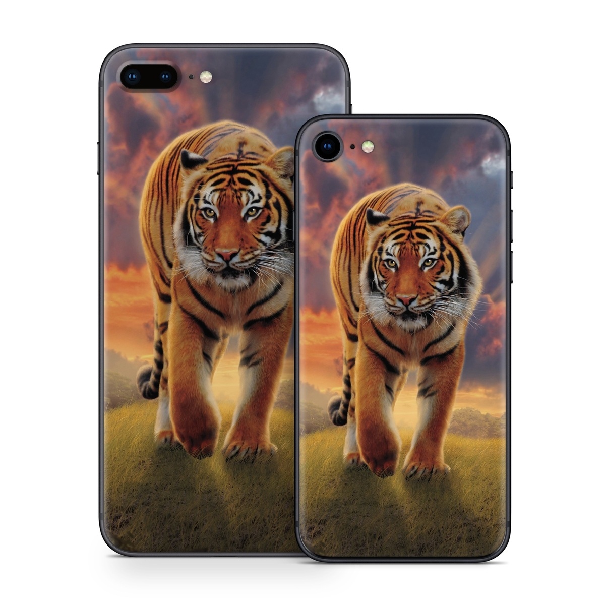 iPhone 8 Series Skin design of Tiger, Wildlife, Bengal tiger, Mammal, Felidae, Siberian tiger, Sky, Big cats, Terrestrial animal, Carnivore, with black, white, yellow, red, green, blue colors