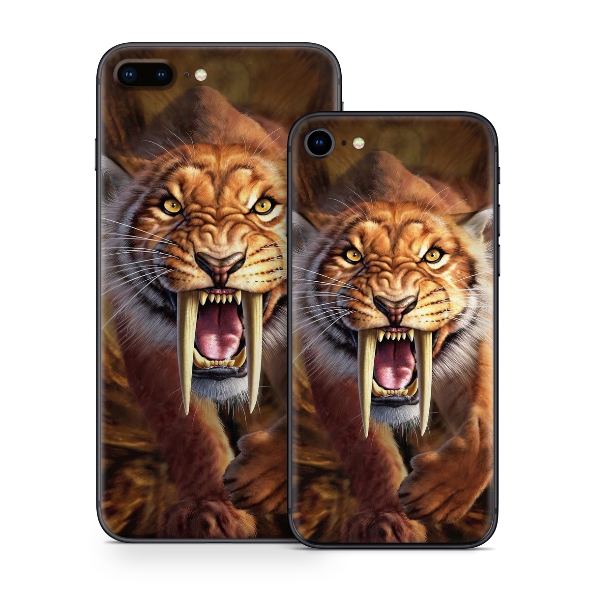 iPhone 8 Series Skin design of Roar, Felidae, Facial expression, Wildlife, Whiskers, Bengal tiger, Carnivore, Snout, Big cats, Fang, with black, orange, yellow, white colors