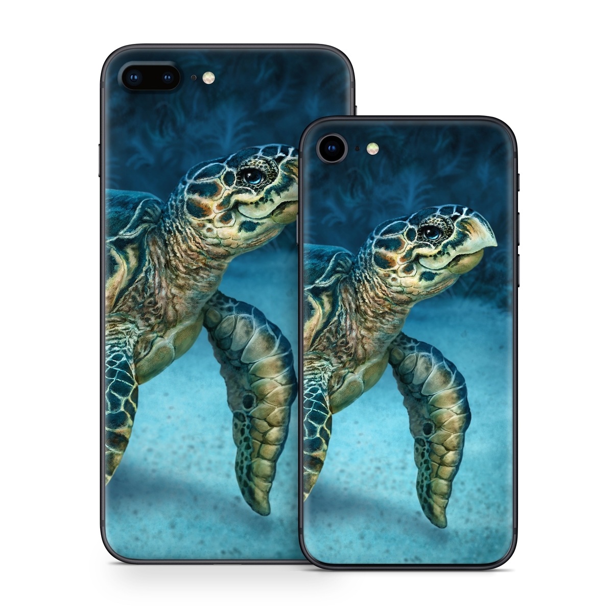 iPhone 8 Series Skin design of Water, Nature, Organism, Reptile, Turtle, Hawksbill sea turtle, Underwater, Wildlife, Sea turtle, Reef, with green, gray, blue, white colors