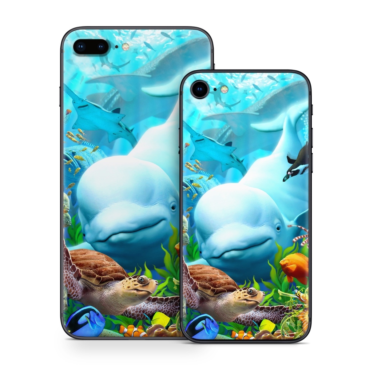 iPhone 8 Series Skin design of Green, Blue, Azure, Natural environment, Underwater, Organism, Mammal, Art, Marine biology, Aqua, with blue, green, red, white, brown, yellow, orange, blue colors