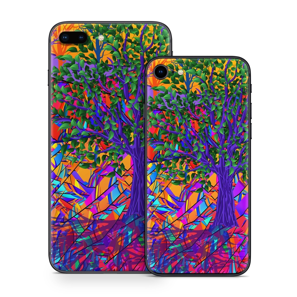 iPhone 8 Series Skin design of Psychedelic art, Pattern, Visual arts, Art, Plant, Acrylic paint, Modern art, with green, purple, orange, blue, purple, yellow, red colors