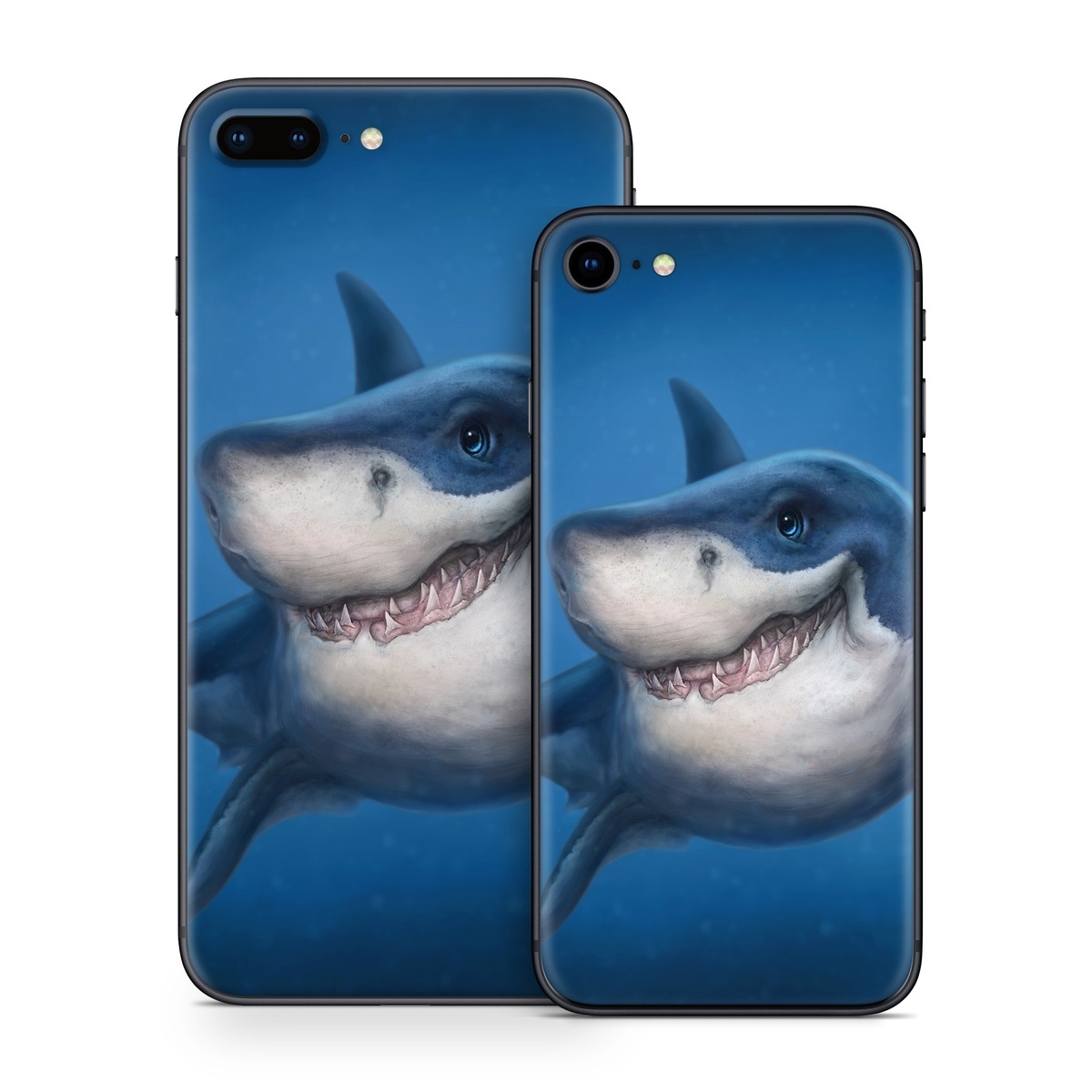 iPhone 8 Series Skin design of Fish, Great white shark, Shark, Tiger shark, Cartilaginous fish, Requiem shark, Lamniformes, Bull shark, Carcharhiniformes, with black, blue, gray colors