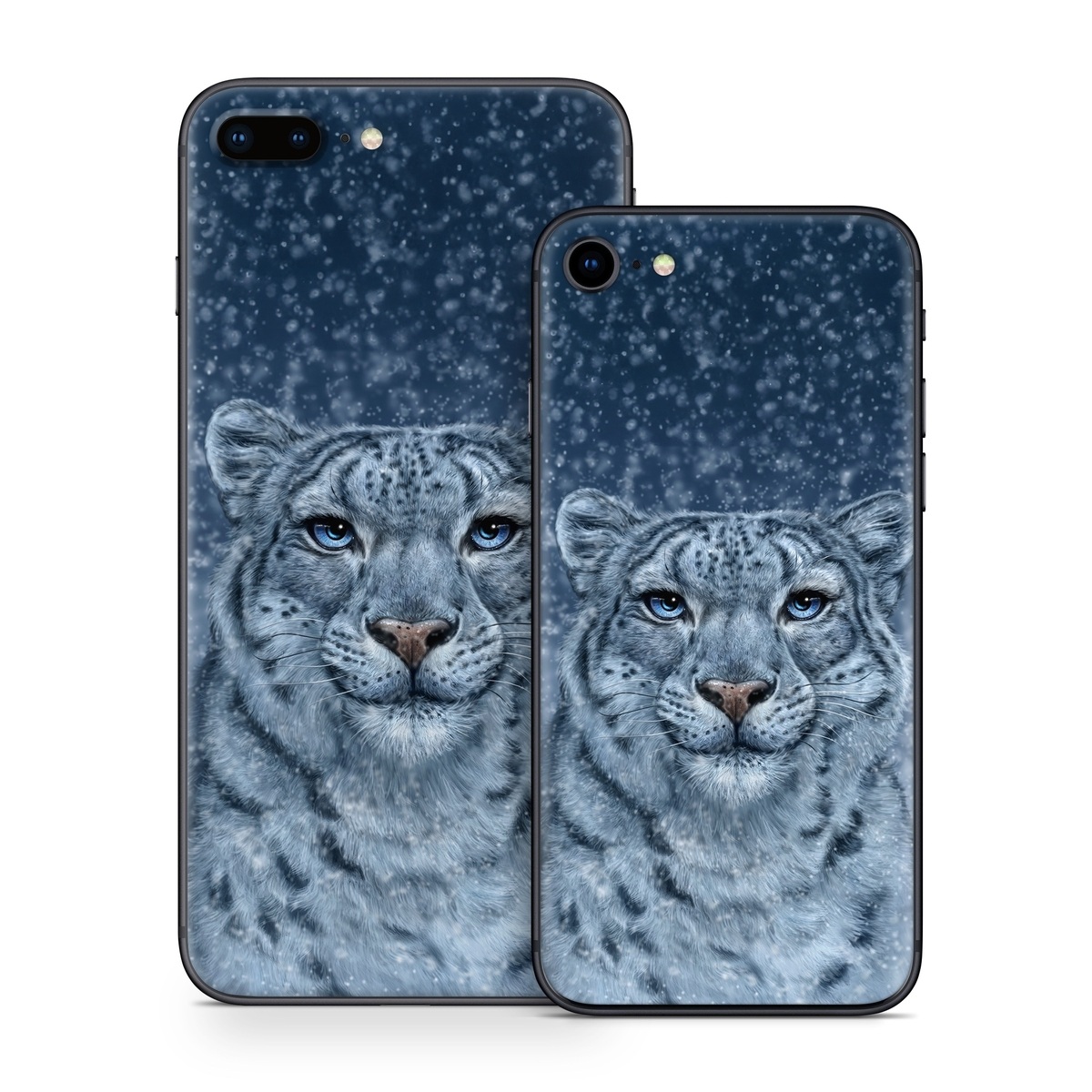 iPhone 8 Series Skin design of Snow, Carnivore, Felidae, Whiskers, Terrestrial animal, Snout, Big cats, Painting, Fur, Illustration, with white, black, blue, gray colors