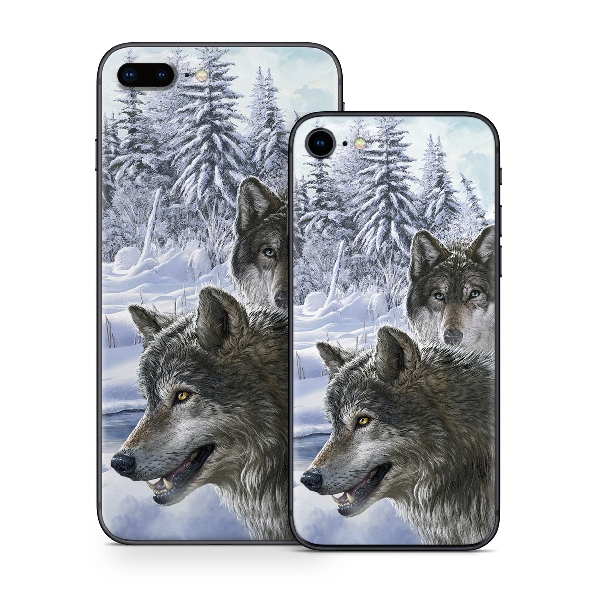 iPhone 8 Series Skin design of Mammal, Vertebrate, Wolf, Canidae, canis lupus tundrarum, Canis, Wildlife, Carnivore, Wolfdog, Dog, with gray, black, blue, purple colors