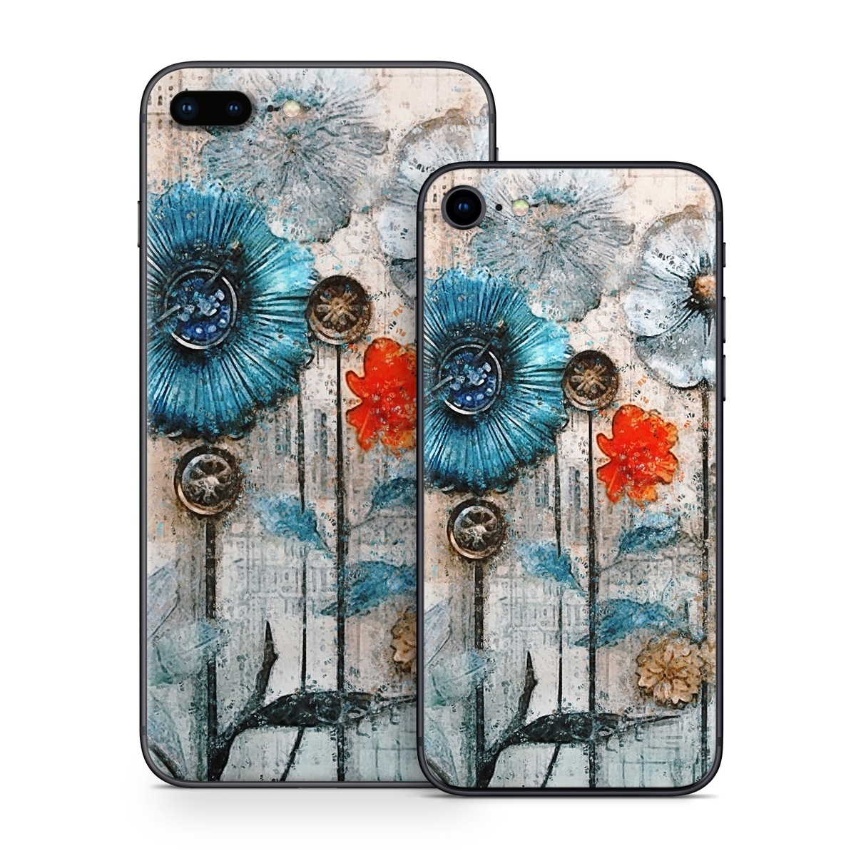 iPhone 8 Series Skin design of Plant, Blue, Petal, Textile, Paint, Flower, Art, Creative arts, Pattern, Rectangle, with white, brown, black, yellow, blue, red, gray colors