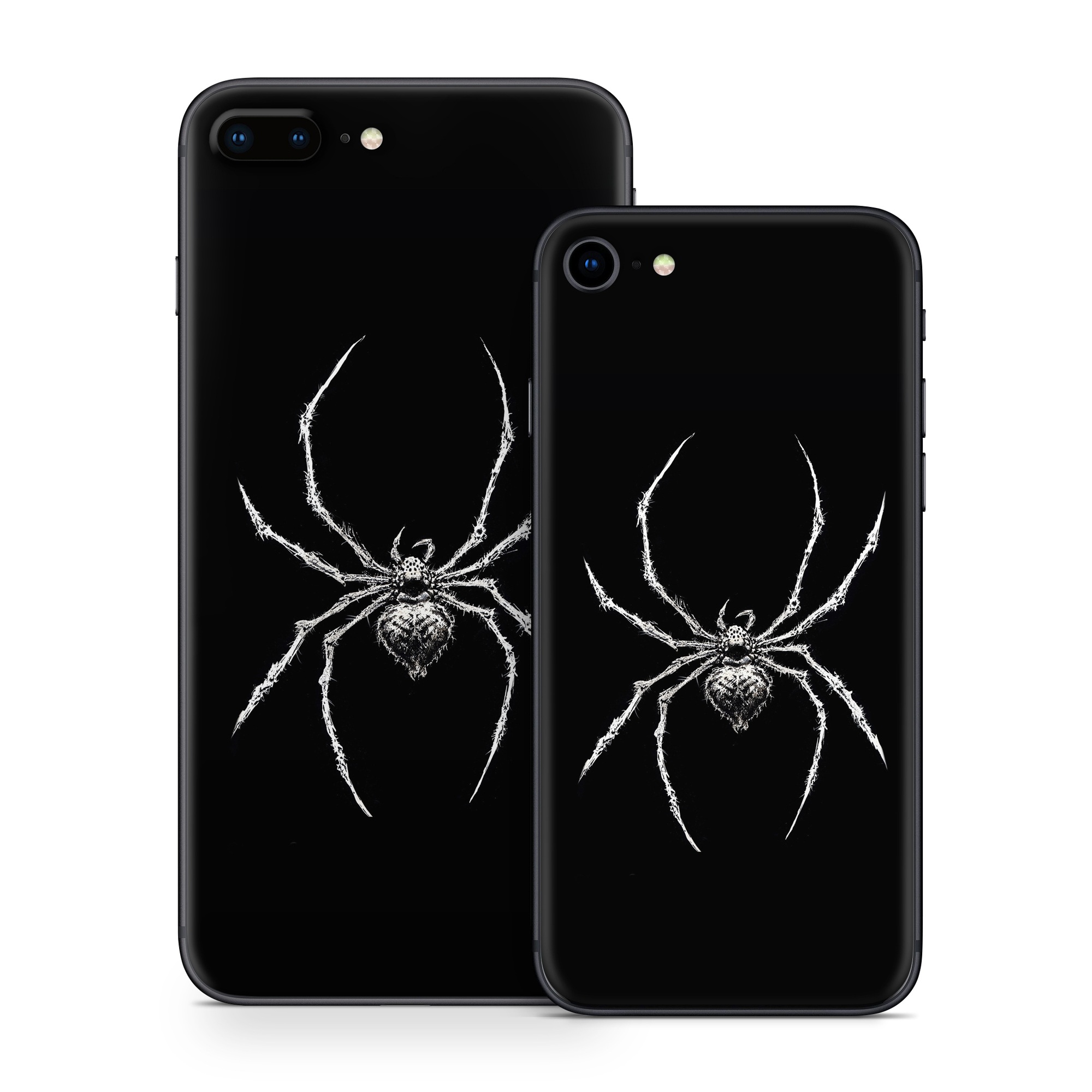 iPhone 8 Series Skin design of Arthropod, Spider, Insect, Spider web, Terrestrial animal, Arachnid, Invertebrate, Tangle-web spider, Symmetry, Terrestrial plant, with black, white, gray colors