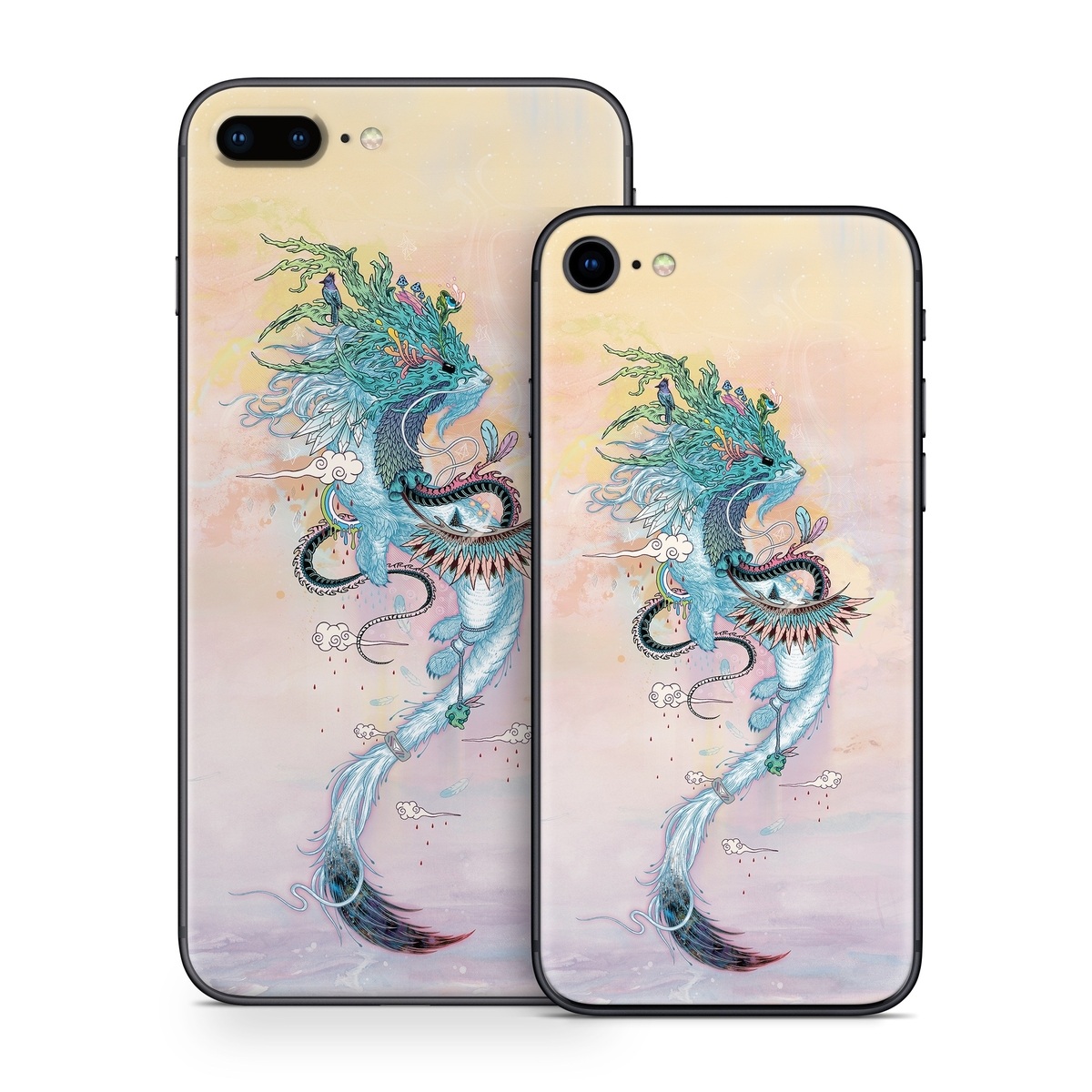 iPhone 8 Series Skin design of Illustration, Water, Watercolor paint, Art, Fictional character, Graphic design, Mythology, Visual arts, Painting, Drawing, with yellow, pink, blue, green colors