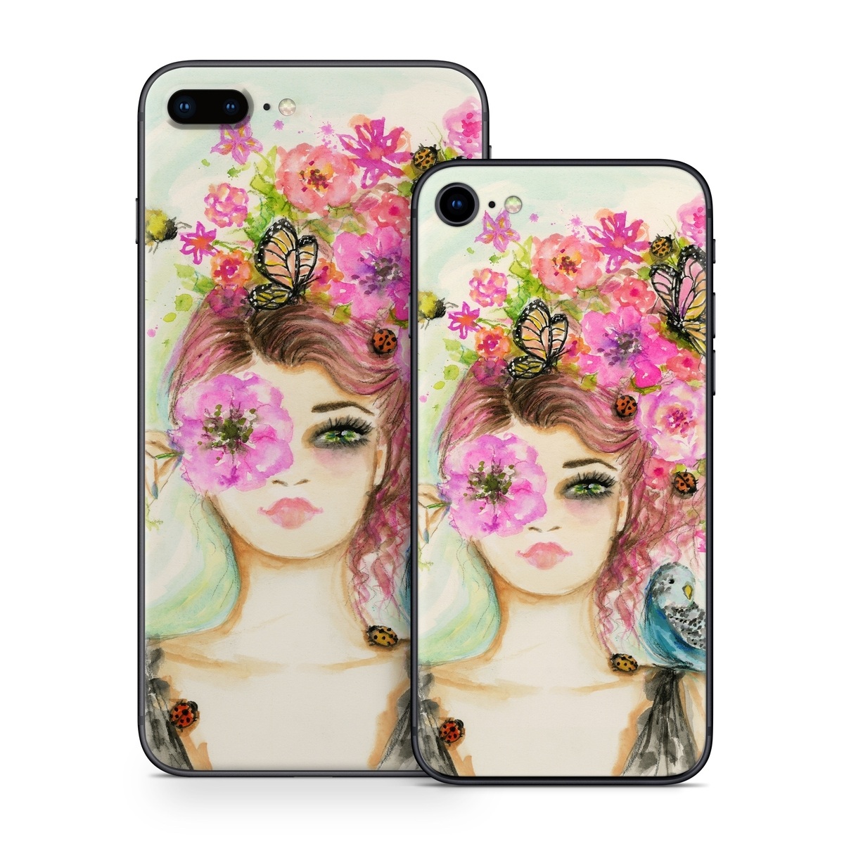 iPhone 8 Series Skin design of Face, Watercolor paint, Illustration, Pink, Head, Fashion illustration, Beauty, Art, Cheek, Painting, with white, pink, green, blue, yellow, red, brown colors
