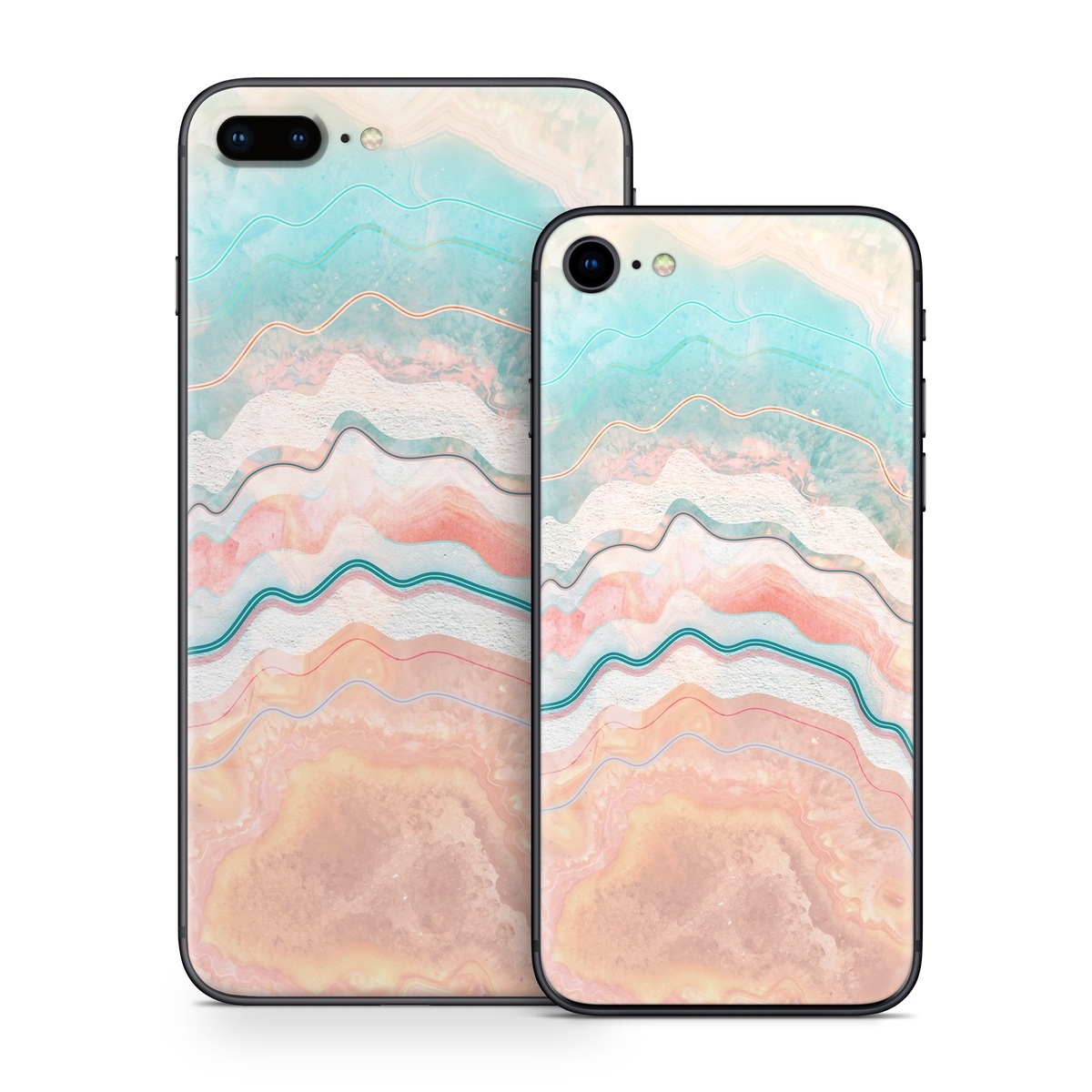 iPhone 8 Series Skin design of Aqua, Line, Pattern, Watercolor paint, Design, Illustration, Art, with blue, pink, white, orange, yellow colors