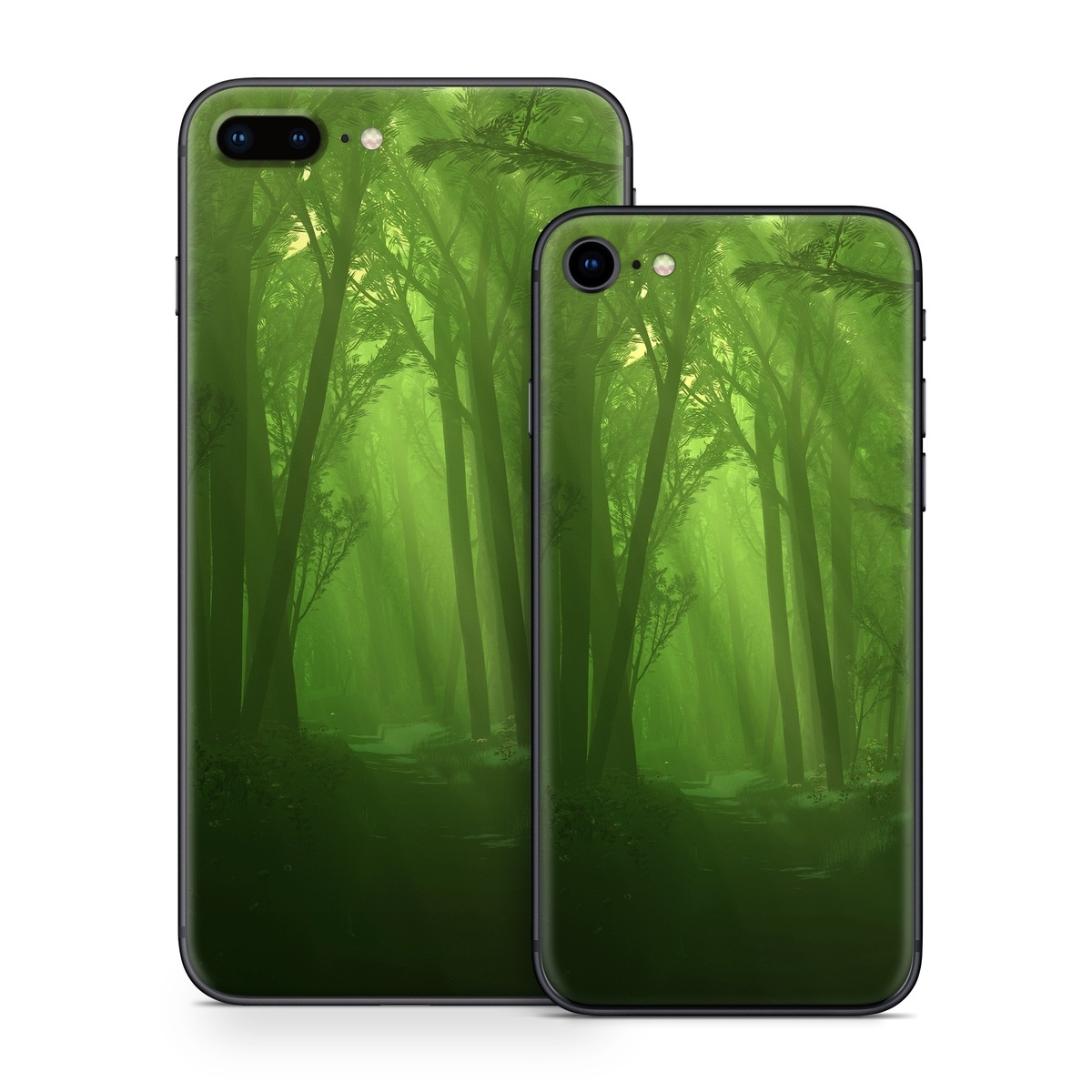 iPhone 8 Series Skin design of Nature, Green, Forest, Old-growth forest, Woodland, Natural environment, Vegetation, Tree, Natural landscape, Atmospheric phenomenon, with black, green colors