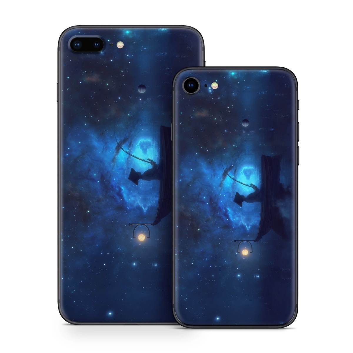 iPhone 8 Series Skin design of Sky, Night, Atmosphere, Light, Atmospheric phenomenon, Darkness, Screenshot, Space, Midnight, Moonlight, with white, blue, black, green, orange colors