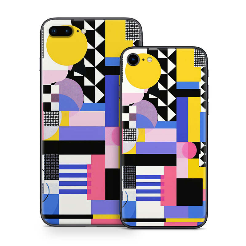 iPhone 8 Series Skin design of White, Black, Rectangle, Font, Art, Red, Pattern, Tints and shades, Circle, Electric blue, with blue, white, black, yellow, pink, purple colors
