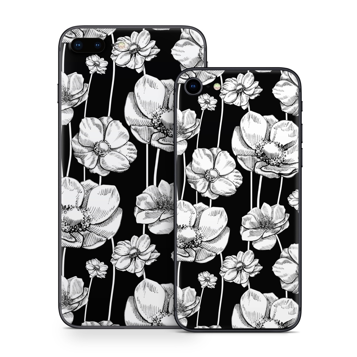 iPhone 8 Series Skin design of Flower, Black-and-white, Plant, Botany, Petal, Design, Wildflower, Monochrome photography, Pattern, Monochrome, with black, gray, white colors