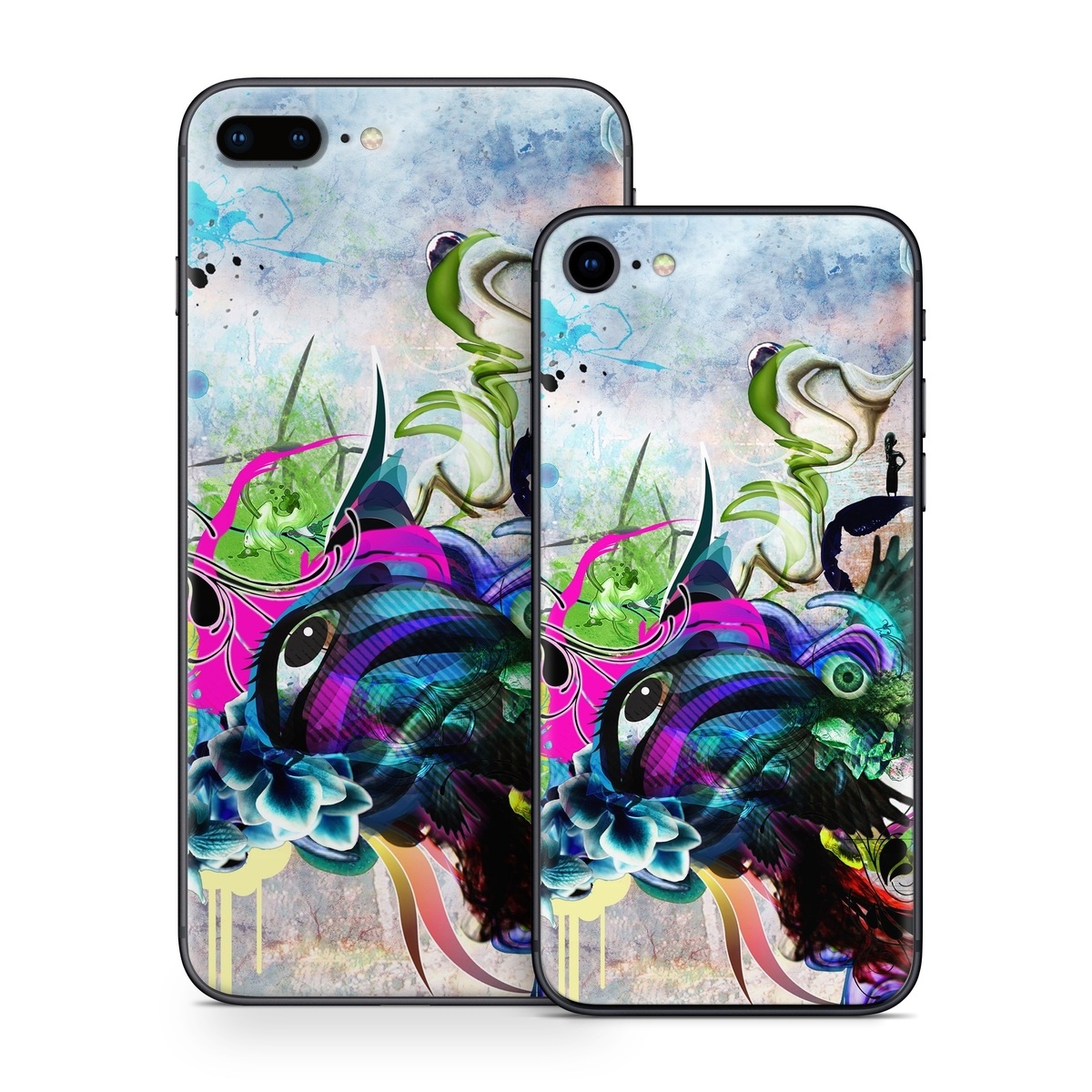 iPhone 8 Series Skin design of Graphic design, Psychedelic art, Art, Illustration, Purple, Visual arts, Graffiti, Street art, Design, Painting, with gray, black, blue, green, purple colors