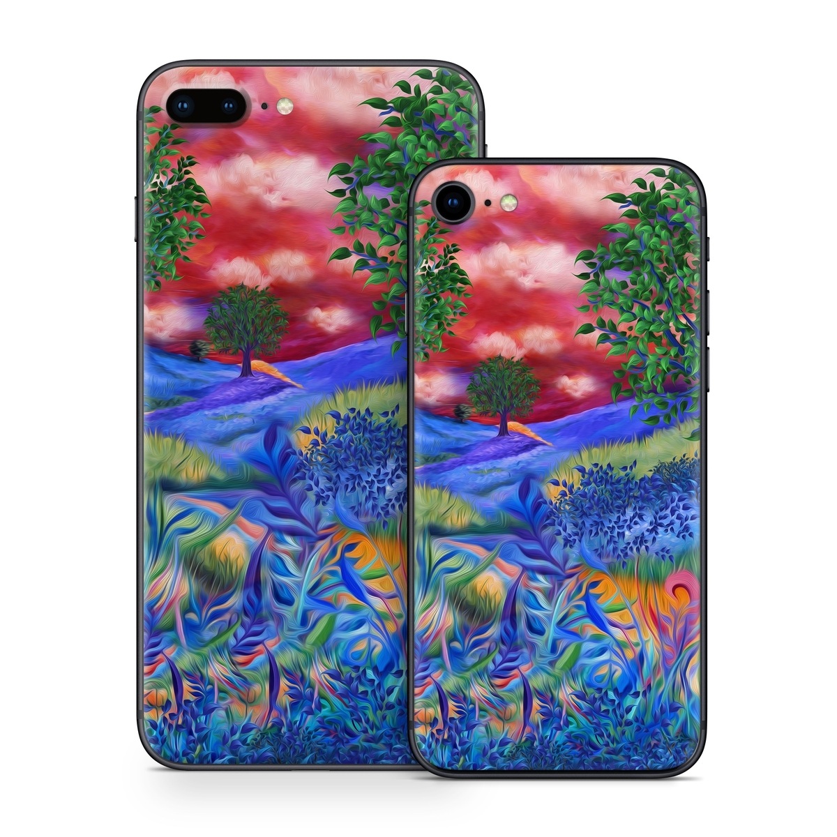 iPhone 8 Series Skin design of Art paint, Plant, Plant community, Paint, Natural landscape, People in nature, Vegetation, Grass, Art, Painting, with blue, red, green, orange, yellow, pink, white colors