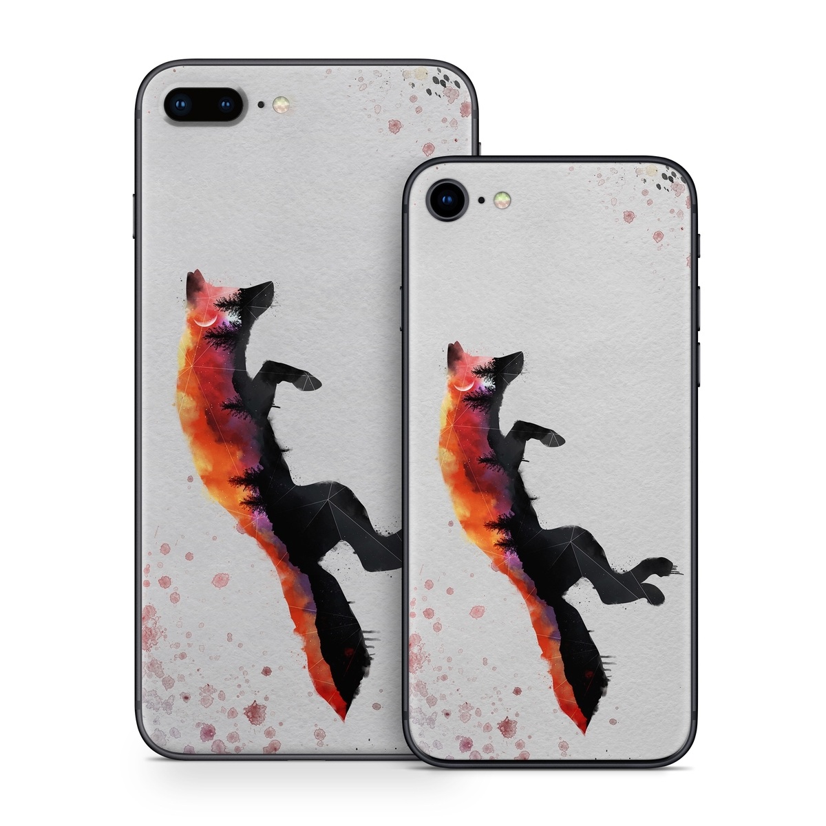 iPhone 8 Series Skin design of Illustration, Watercolor paint, Art, Graphic design, Painting, Red fox, Visual arts, Paint, Drawing, Tail, with gray, black, red, yellow, orange, white colors