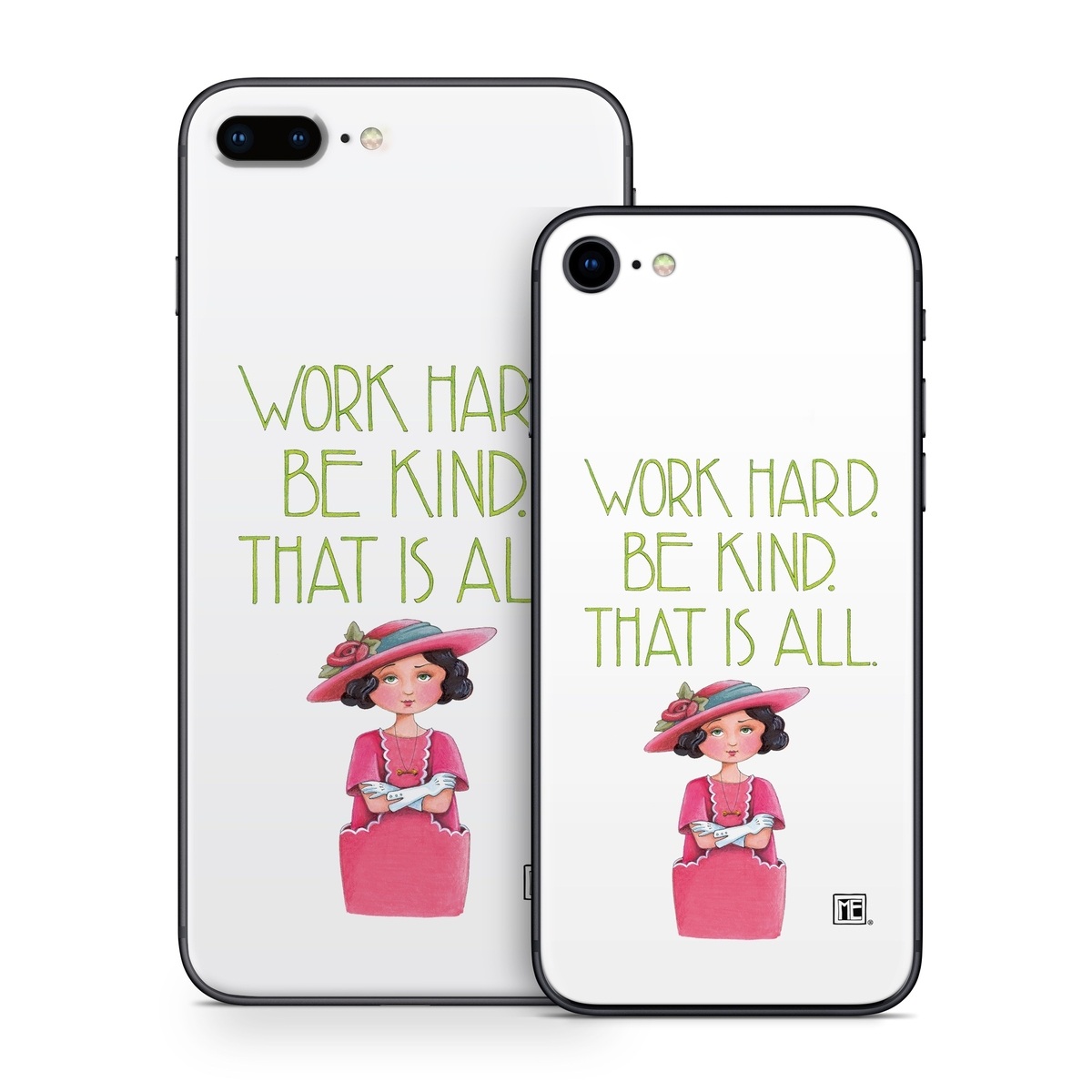 iPhone 8 Series Skin design of Pink, Headgear, Font, Hat, with white, green, pink, black, white, yellow, blue colors