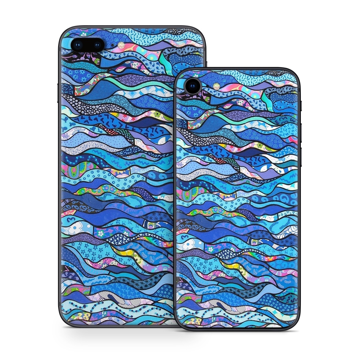 iPhone 8 Series Skin design of Blue, Pattern, Aqua, Water, Line, Design, Textile, Psychedelic art, Electric blue, with blue, black, gray, purple colors