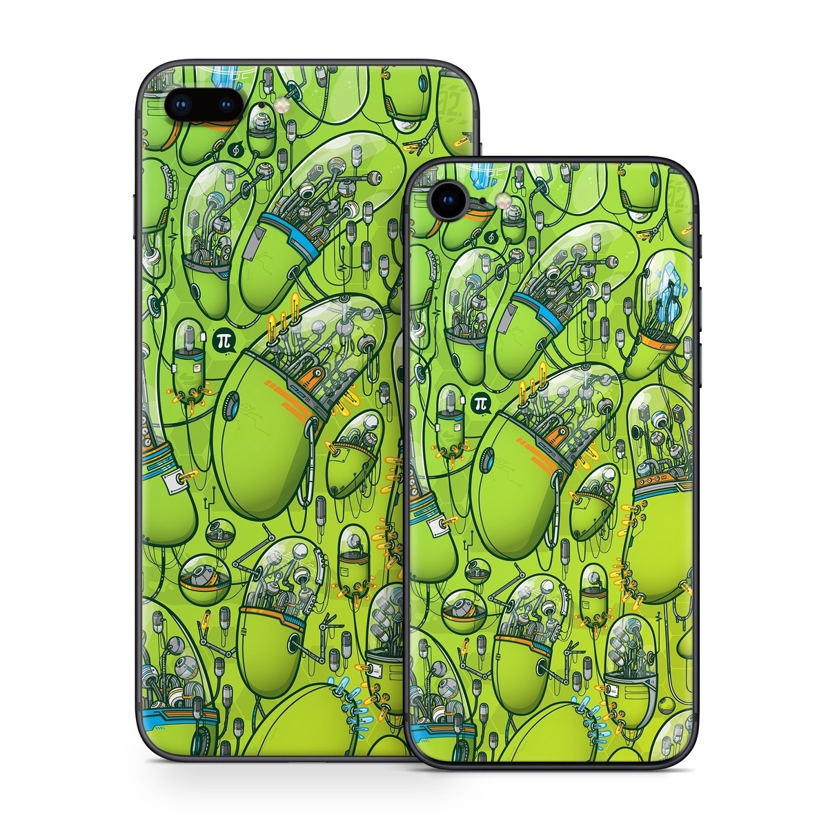 iPhone 8 Series Skin design of Green, Pattern, Yellow, Design, Illustration, Plant, Art, Graphic design, Urban design, with green, blue, gray, yellow, orange colors