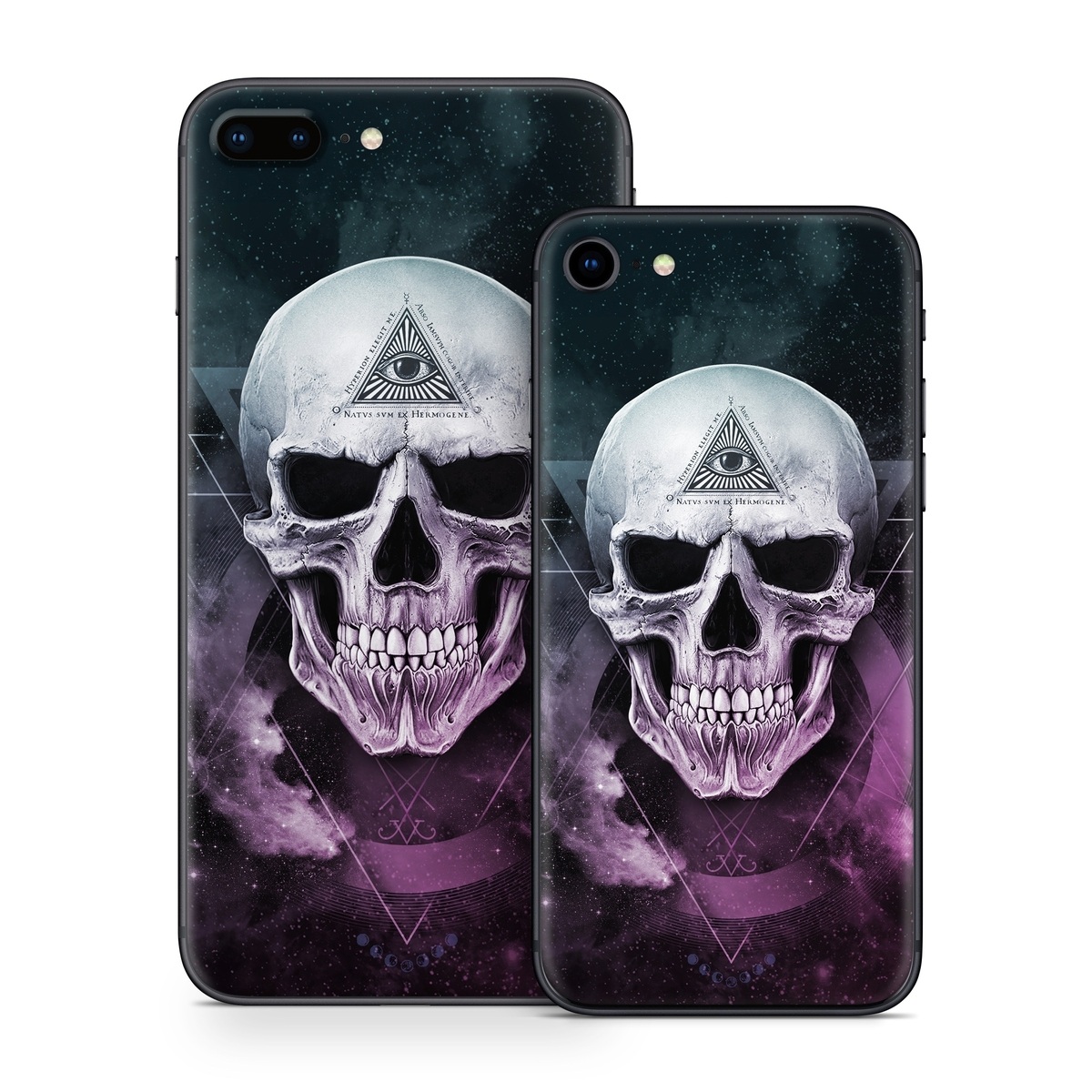 iPhone 8 Series Skin design of Skull, Bone, Illustration, Font, Jaw, Fictional character, Graphic design, Graphics, Art, with black, white, gray, purple colors