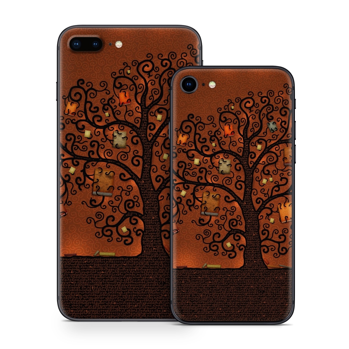 iPhone 8 Series Skin design of Tree, Brown, Leaf, Plant, Woody plant, Branch, Visual arts, Font, Pattern, Art, with black colors