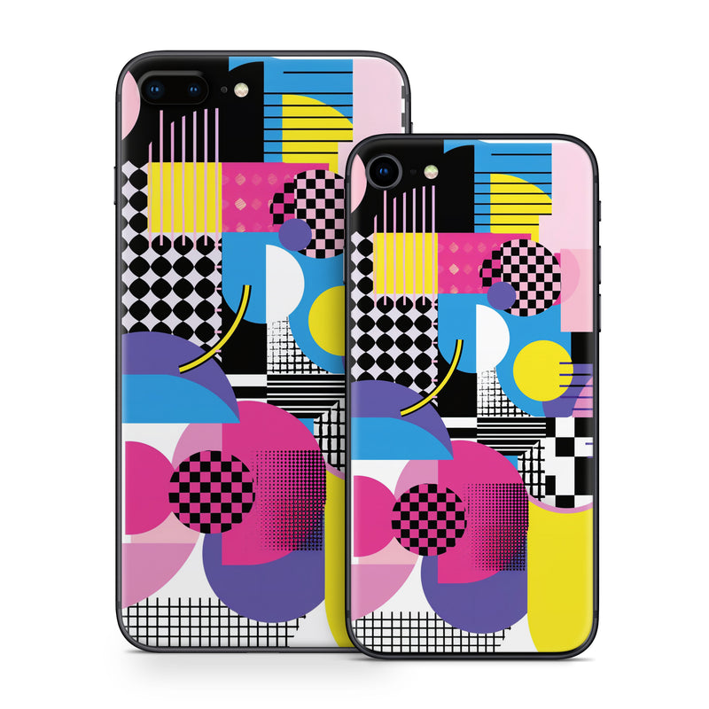 iPhone 8 Series Skin design of Rectangle, Textile, Art, Font, Line, Material property, Magenta, Pattern, Circle, Tints and shades, with pink, yellow, white, black, purple, blue colors