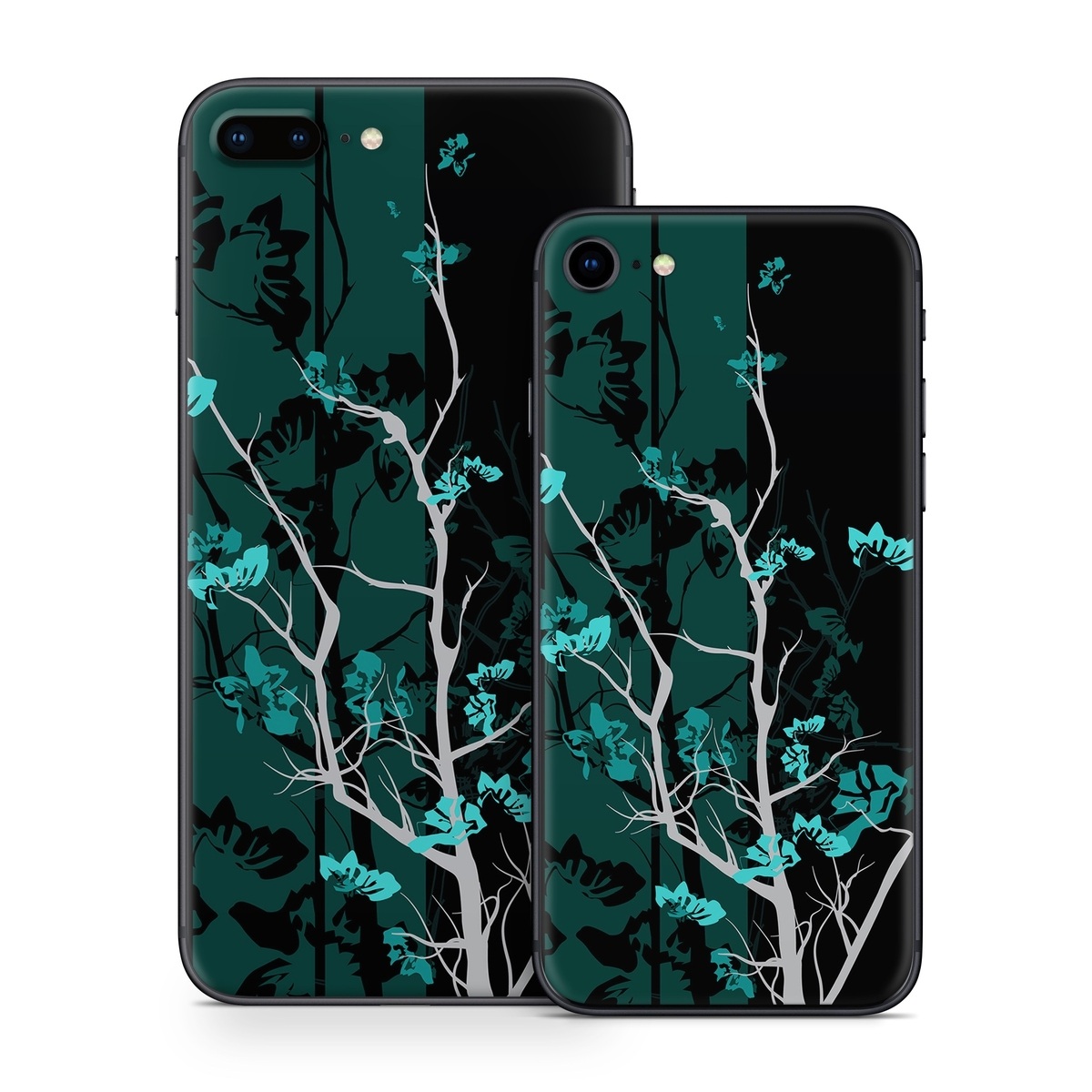 iPhone 8 Series Skin design of Branch, Black, Blue, Green, Turquoise, Teal, Tree, Plant, Graphic design, Twig, with black, blue, gray colors