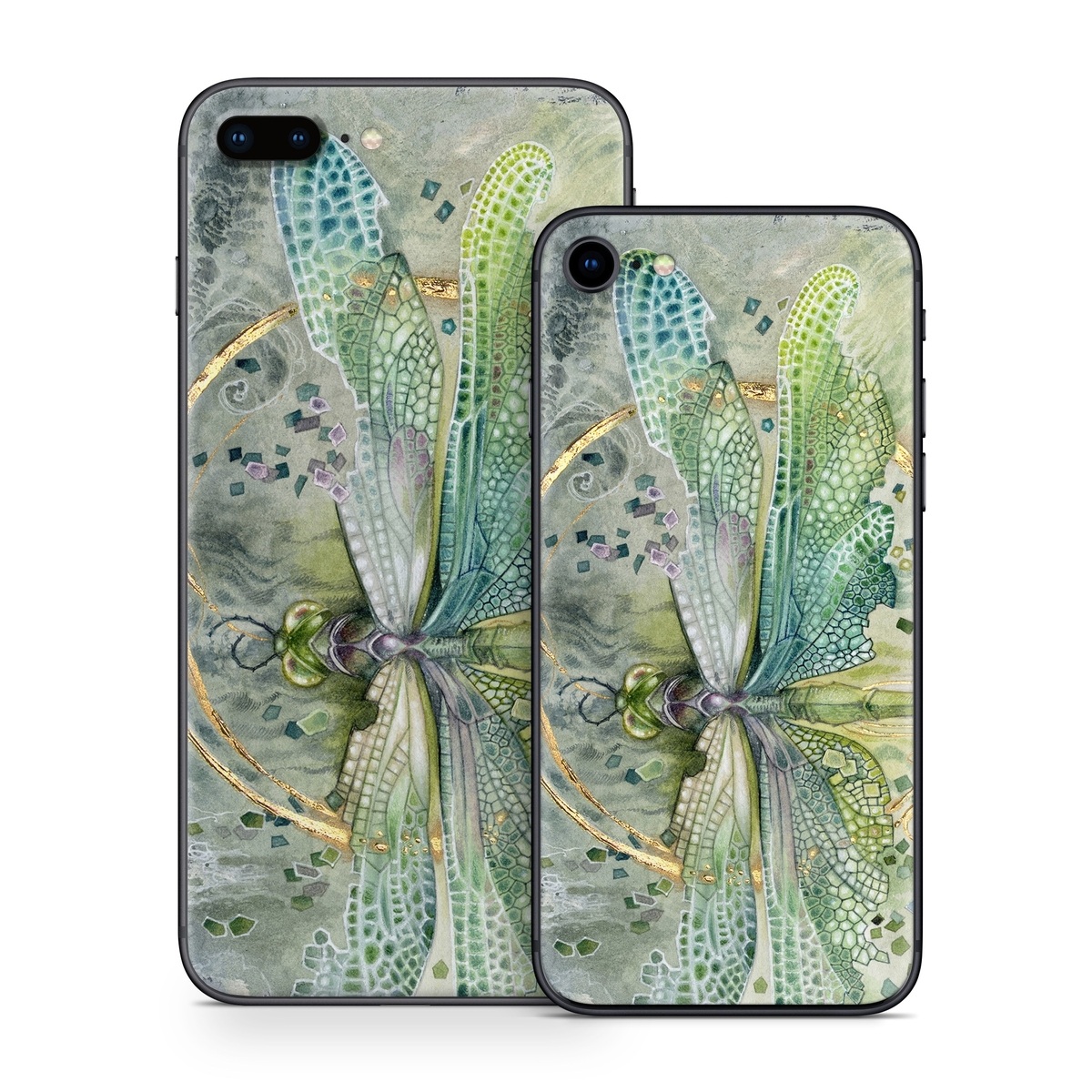 iPhone 8 Series Skin design of Green, Painting, Watercolor paint, Water, Acrylic paint, Leaf, Visual arts, Plant, Art, Photography, with green, yellow, blue, gray colors