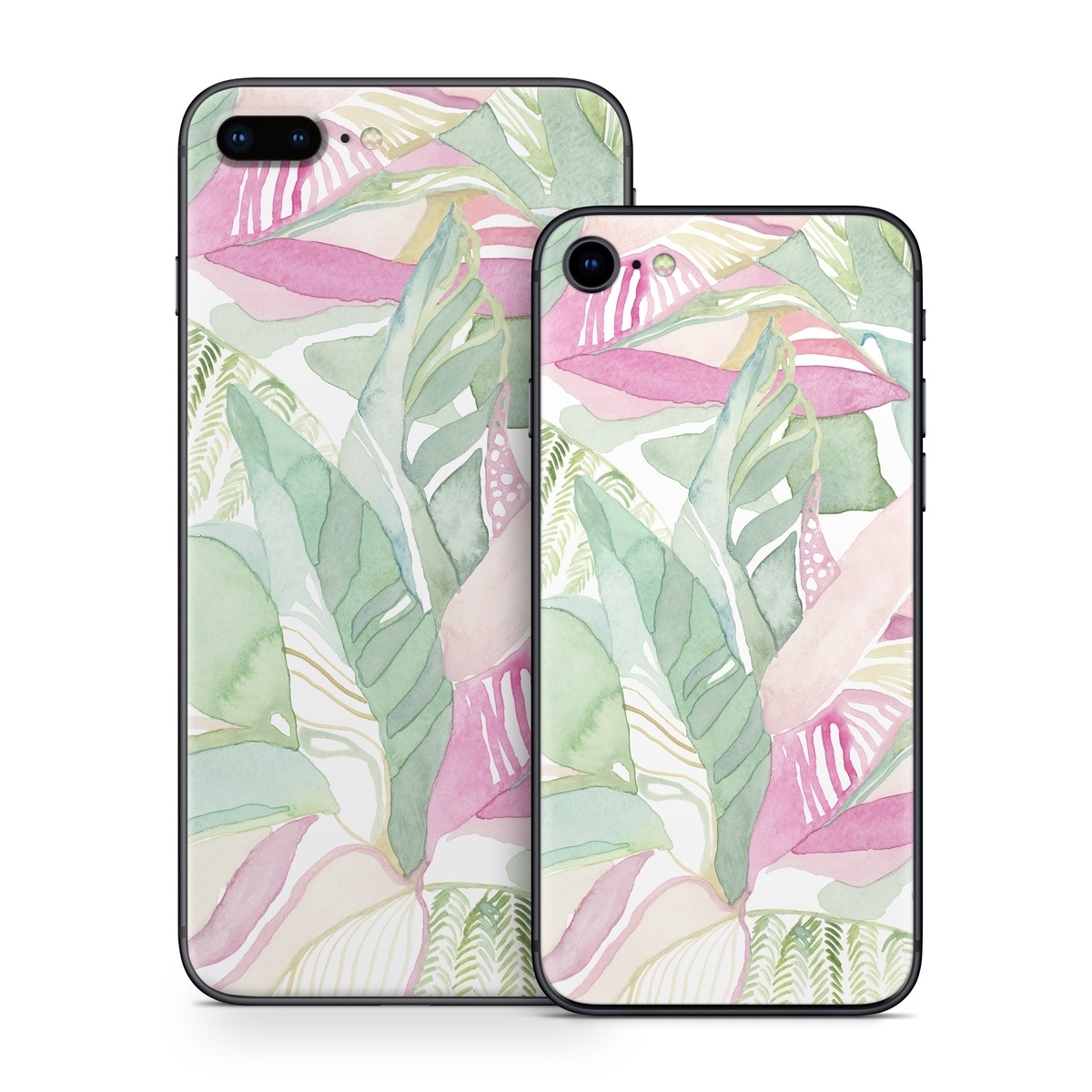 iPhone 8 Series Skin design of Pink, Leaf, Botany, Pattern, Plant, Flower, Illustration, with white, green, pink, orange colors