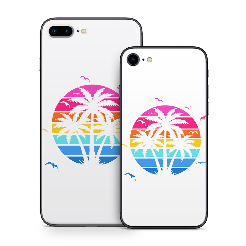 iPhone 8 Series Skin design of Palm trees, Graphics, Clip art, Graphic design, with white, pink, orange, yellow, blue colors