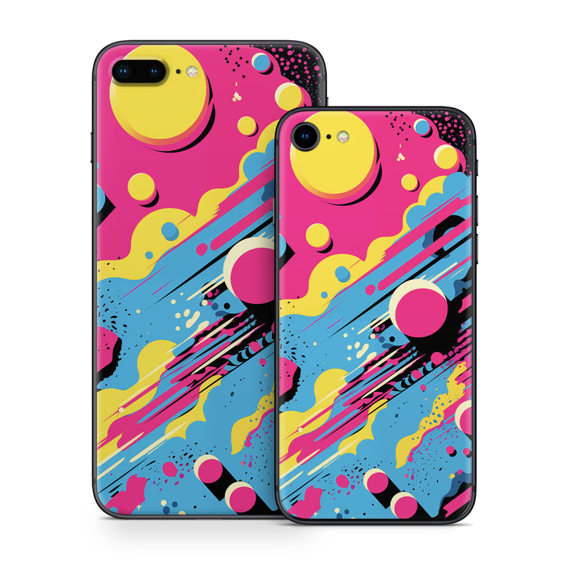 iPhone 8 Series Skin design of Colorfulness, Paint, Art, Font, Line, Material property, Magenta, Pattern, Illustration, Circle, with pink, yellow, blue, black, white colors